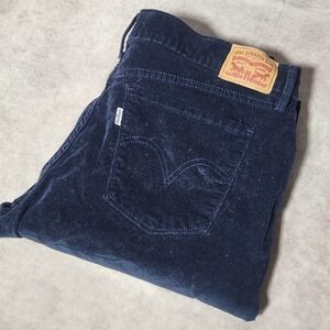 Levis 505 Straight Leg Corduroy Pants Navy Blue Womens 14 32x32 Mid Rise